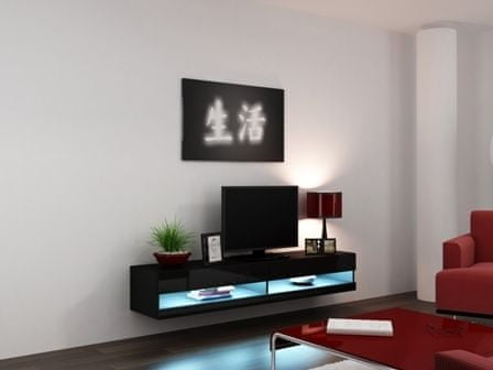 eoshop TV stolík Vigo new otvorená 180 cm, čierna matná / čierna lesk